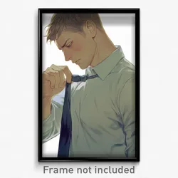Anime Art Poster - Man Feeling Stuck Wearing Bronze Grey Necktie (Print)