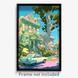 Art Poster - Sunny American Architecture (Psychedelic Trippy Weird 11x17 Print)