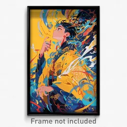 Art Poster - Boy Feeling Astonished Wearing Amazing Yellow Kimono (Print)