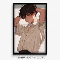 Anime Art Poster - Boy Feeling Careless Wearing Simplistic Front Tie Top (Print)