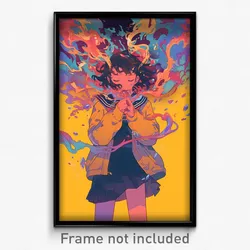 Anime Art Poster - Girl Feeling Pride Wearing Gray Orange Jacket (Print)