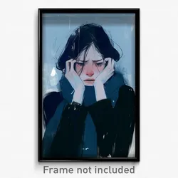 Art Poster - Women Feeling Despair Wearing Steep Grey Scarf