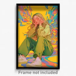 Art Poster - Girl Feeling Admiration Wearing Carefree Baggy Pants (Print)