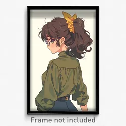 Anime Art Poster - Girl Feeling Cowardly, Reflecting Yellow Scrunchie (Print)