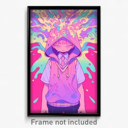 Art Poster - Boy Feeling Isolated Wearing Rosy Hooded Vest (Print)