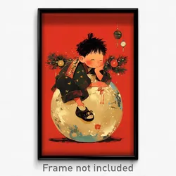 Anime Art Poster - Boy Feeling Reluctant Wearing Thick Moon Ornament (Print)