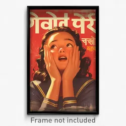 Bollywood Movie Poster - Girl Feeling Excited, Wiry Grey Sailor Collar (Print)