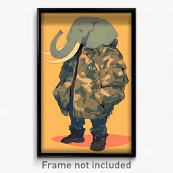 Anime Art Poster - Elephant Feeling Unnerved Wearing Heavy Camouflage Jacket