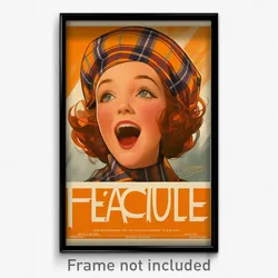 French Movie Poster - Woman Feeling Excitement, Orange Plaid Headwear (Print)