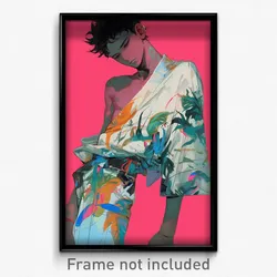Anime Art Poster - Boy Feeling Self Conscious Wearing Urban White Sarong (Print)