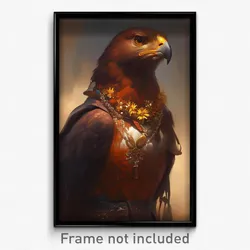 Art Poster - Harris'S Hawk Feeling Unsure Wearing Handsome Flower Necklace