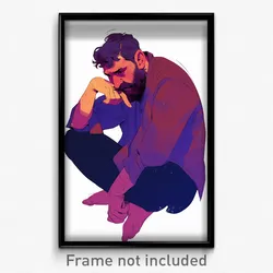 Art Poster - Man Feeling Apprehension Wearing Purple Red (Print)