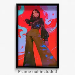 Anime Art Poster - Girl Feeling Confident Wearing Steel Brown Pants (Print)