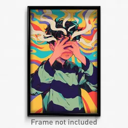 Art Poster - Boy Feeling Stressed Wearing Outrageous White Ribbon (Print)
