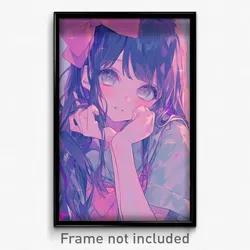 Anime Art Poster - Girl Feeling Self Critical, Reflecting Pink Bow (Print)