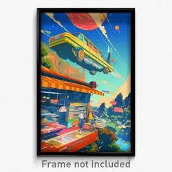 French Movie Poster - Flying Grocery Store (France Retro Film Art Print)