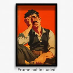 Spanish Movie Poster - Man Feeling Self Loathing, Black Brown Vest (Art Print)