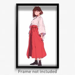 Anime Art Poster - Woman Feeling Agitation Wearing Pretty Red Hakama (Print)