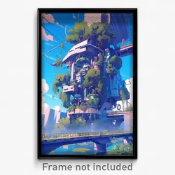 Art Poster - Slimy Anime Architecture (Psychedelic Trippy Weird 11x17 Print)