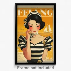 French Movie Poster - Woman Feeling Attentiveness, Antique Colored Stripes