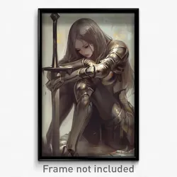 Anime Art Poster - Woman Feeling Sorrow Wearing Beefy Plate Armor