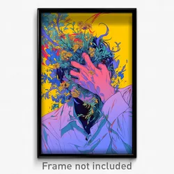 Anime Art Poster - Man Feeling Rattled Wearing Webbed Hair Flower (Print)