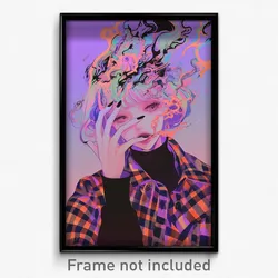Art Poster - Woman Feeling Resignation Wearing Webbed Plaid Jacket (Art Print)