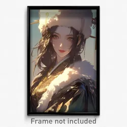 Art Poster - Woman Feeling Pleased Wearing Superb Fur Hat (Print)