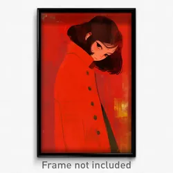 Art Poster - Women Feeling Unhappy Wearing Vigorous Red Coat