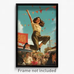 Bollywood Movie Poster - Girl Feeling Jubilation, Thrifty Grey Pants (Art Print)