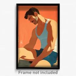 Spanish Movie Poster - Man Feeling Discomfort, Tidy Blue Tank Top (Art Print)
