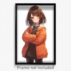 Anime Art Poster - Girl Feeling Dismay Wearing Zealous Orange Jacket (Print)
