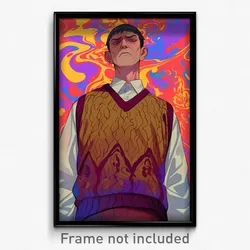 Anime Art Poster - Man Feeling Grumpiness, Interesting Brown Sweater Vest