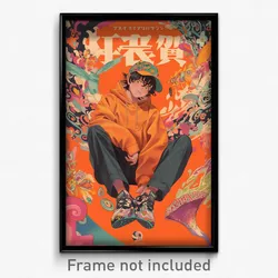 Chinese Movie Poster - Boy Feeling Enjoyment, Curvy Orange Hoodie (Art Print)