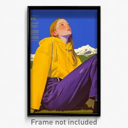 Icelandic Movie Poster - Girl Feeling Comfortable, Yellow Purple Sweater (Print)