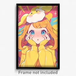 Anime Art Poster - Girl Feeling Overwhelmed, Yellowish Fingerless Gloves (Print)