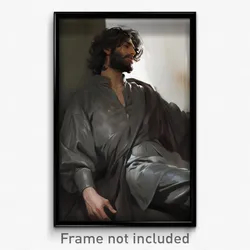 Art Poster - Man Feeling Fondness Wearing Grand Grey Dress (Art Print)