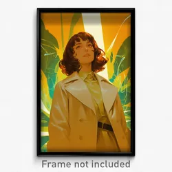 Movie Art Poster - Woman Feeling Delighted, Zesty Grey Coat (Retro Film Print)