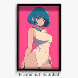 Anime Art Poster - Woman Feeling Determined. Sleeveless Turtleneck Leotard