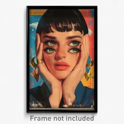 Greek Movie Poster - Woman Feeling Admiration, Tattered Crescent Earrings