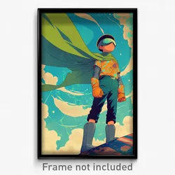 Movie Art Poster - Boy Feeling Relieved, Odd Green Cape (Retro Film Print)