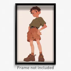 Anime Art Poster - Boy Feeling Comfortable, Adventurous Brown Shorts (Print)