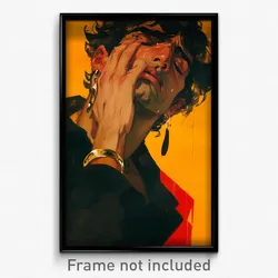 Greek Movie Poster - Man Feeling Self Pity, Cheery Gold Earrings (Art Print)