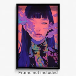 Anime Art Poster - Girl Feeling Content, Simple Purple Neckerchief (Print)