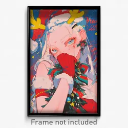 Anime Art Poster - Girl Feeling Attentiveness, Gentle Santa Gloves (Print)