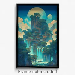 Movie Art Poster - Vast Waterfall (Psychedelic Trippy Retro Cartoon Film Print)
