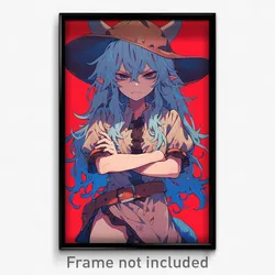 Anime Art Poster - Girl Feeling Unhappy Wearing Majestic Cowboy Hat (Print)