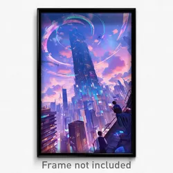 Art Poster - A Futuristic Cityscape With Towering Skyscrapers Reaching Up Into
