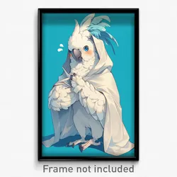 Art Poster - Blue Eyed Cockatoo Feeling Hatred Wearing Blushing Hooded Cape