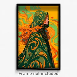 Art Poster - Woman Feeling Indignant Wearing Acclaimed Green Cape (Print)